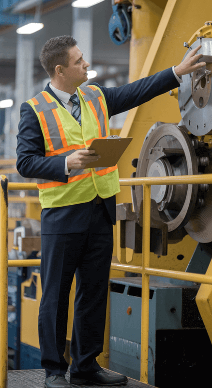 Supervisor inspecting machine