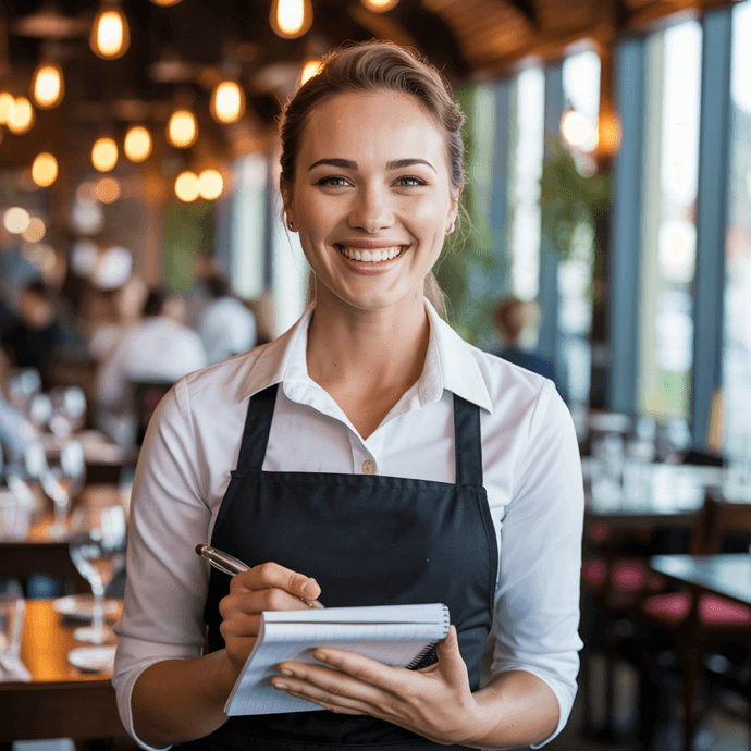 A happy waitress ready to take an order