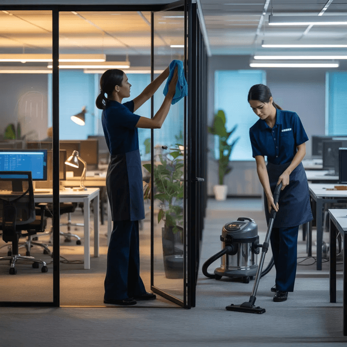 Cleaners working in an office