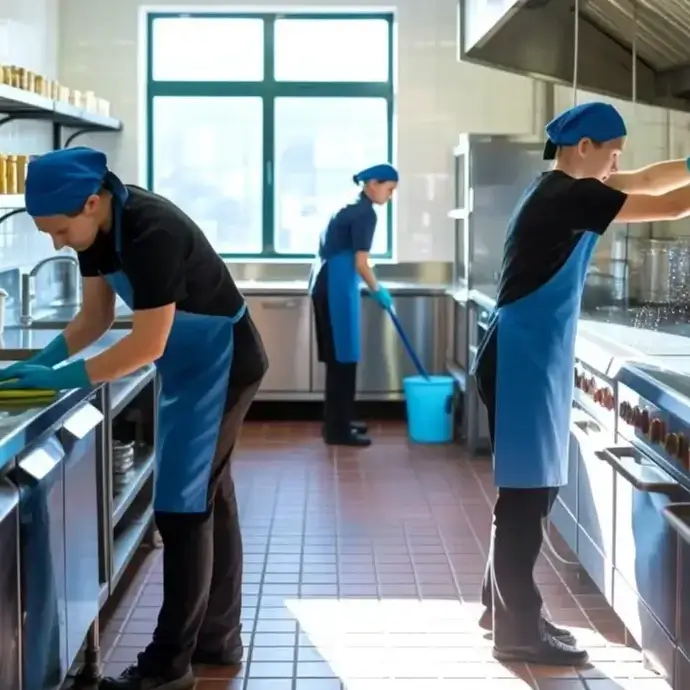 People performing a scheduled HACCP commercial kitchen deep clean