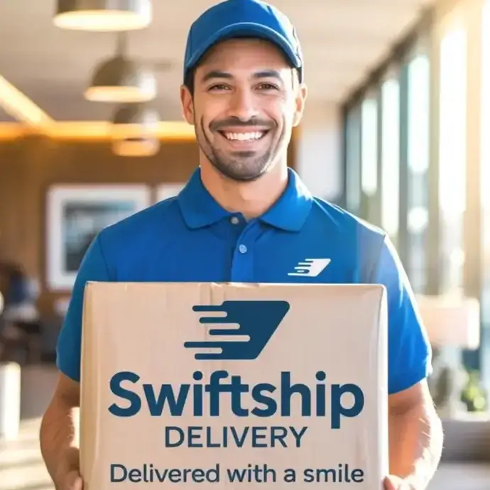 Delivery driver manually handling a box.