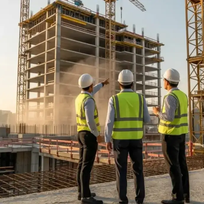 Construction site safety helmet with crane in background, highlighting construction site hazards.