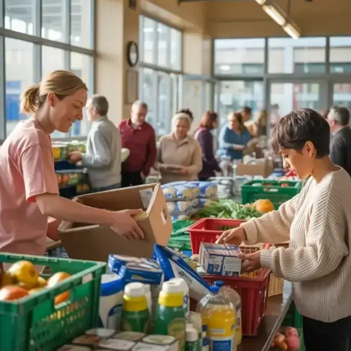 People working at a food bank