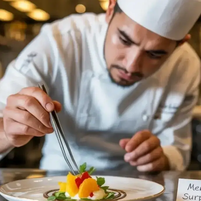 Chef plating up food