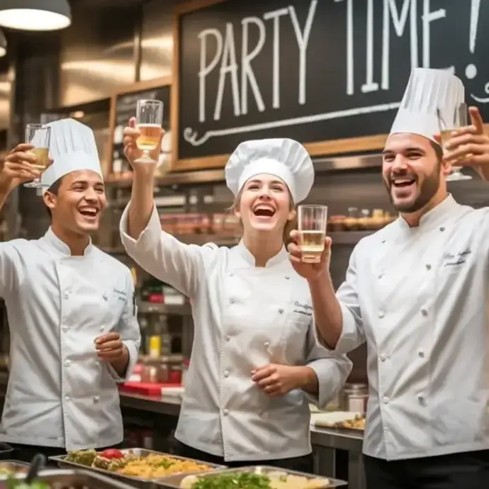 chefs celebrating in a kitchen