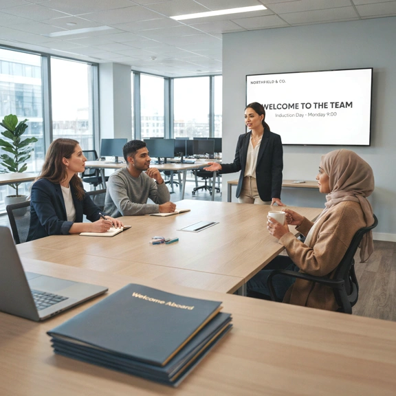 New office workers at an induction