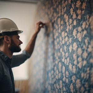 decorator hanging wallpaper