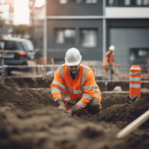 Construction worker in trench