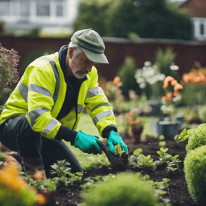 Gardener tending plants