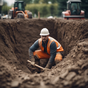 Construction worker in a trench