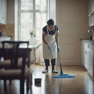 cleaning floor in care home