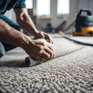 Man fitting carpet