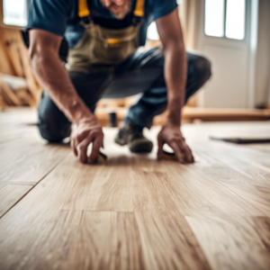 Man fitting laminate floor
