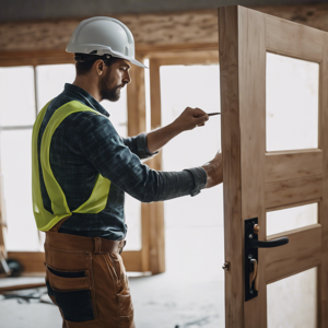 carpenter hanging a door