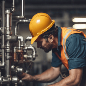 Industrial plumber working