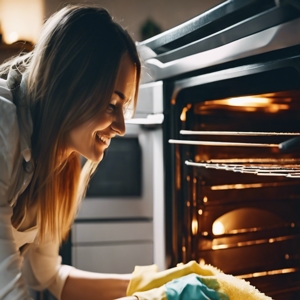 Woman cleaning oven