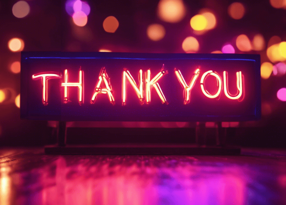 Thank you neon sign, a thank you message to food bank volunteers and workers.