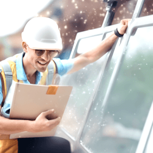Construction worker next to new UPVC windws