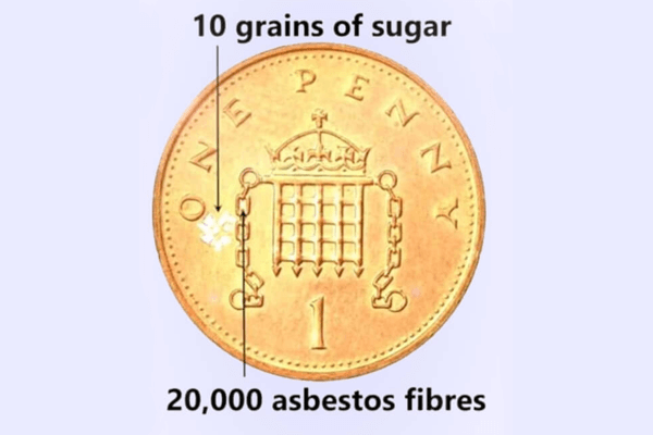 Asbestos particles on a penny coin to show how small the particles are