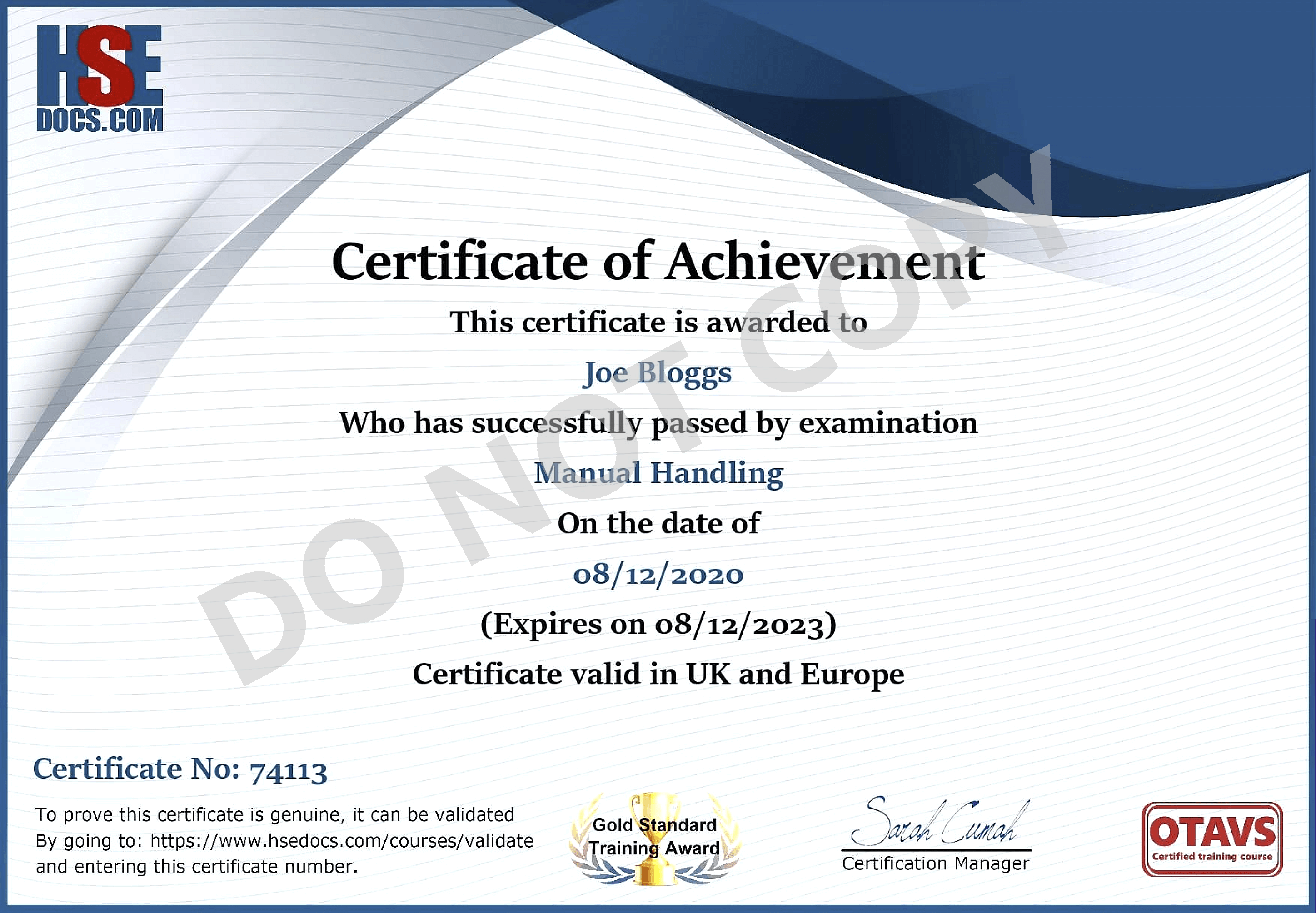 mock certificate